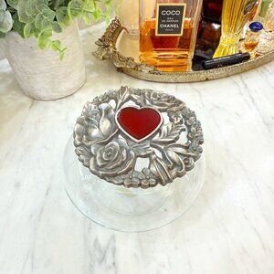 vintage pewter Trinket/potpourri bowl with roses and a heart
